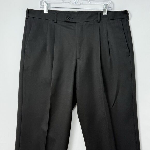 Vintage Perry Ellis Black Dress Pants Mens 38x30 Pleated Cuffed - Picture 2 of 16